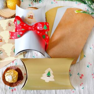 MODADA Gift Bags 6sets Christmas Gift Box Pillow Shape Kraft Paper Boxes New Year Party Gift Wrapping Packaging Bag Craft Candy Box with Stickers (Color : Kraft)