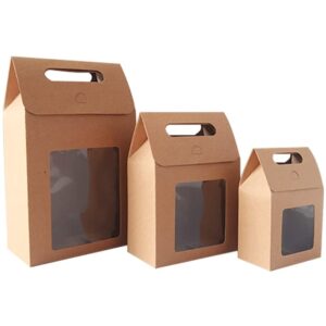 MODADA Gift Bags 12/24/48pcs Kraft Paper Portable Gift Bags Wedding Packing Bags with Clear PVC Window Seal Boxes for Business (Color : Kraft, Size : 12PCS_15.8X8.8X26.5CM)