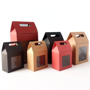 MODADA Gift Bags 12/24/48pcs Kraft Paper Portable Gift Bags Wedding Packing Bags with Clear PVC Window Seal Boxes for Business (Color : Kraft, Size : 12PCS_15.8X8.8X26.5CM)