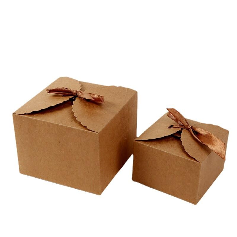 MODADA Gift Bags 12/24/48pcs Kraft Paper Candy Boxes Gift Packaging Square White Box for Cookie Wedding Party Favor Birthday Decor (Color : Kraft paper, Size : 12PCS_12X12X9CM)