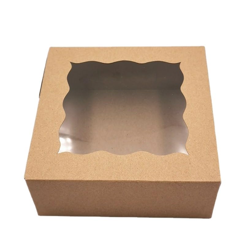 Gift Bags Kraft Paper Cake Boxes Wavy Clear Window Bread Cookies Cupcake Square Box Muffins Case Gift Packaging for Party Decor (Color : Kraft Paper, Size : 30PCS_6X6X2.5 INCH)