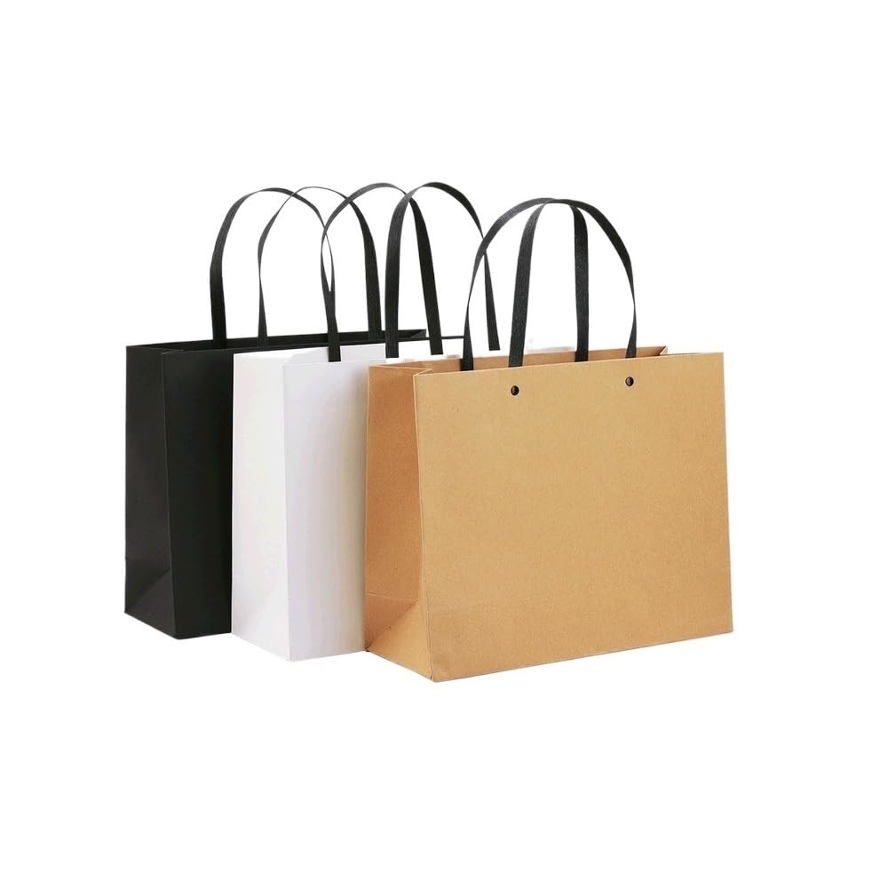 MODADA Gift Bags Kraft Paper Clothing Shopping Bags with Handles Reusable Gift Packaging Bags for Business White Black Paper Handbag (Color : Kraft, Size : 25x17x9cm 15pcs)
