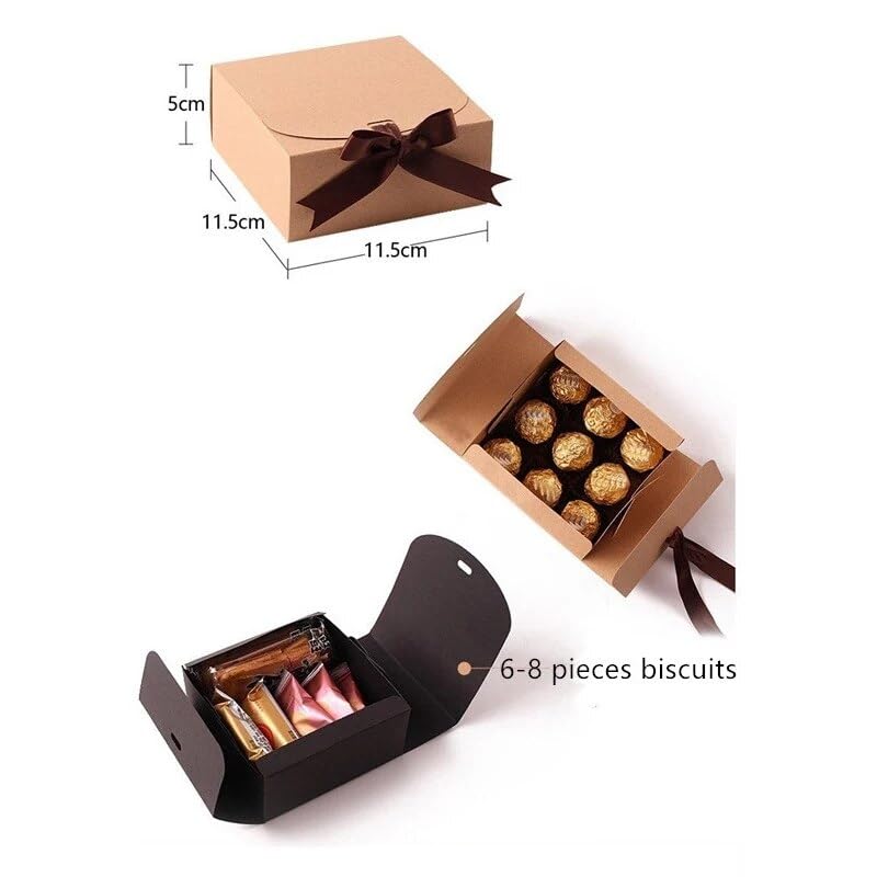 MODADA Gift Bags 10pcs/lot Kraft Paper Gifts Box With Ribbon Wedding Cookies Candy Box Birthday Gifts Packaging Boxes Favor (Color : Brown, Size : 14x14x5cm)