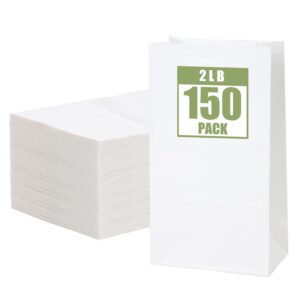 moretoes 150pcs white paper bags, 2lb paper bags, small paper bags white lunch bags white paper lunch bags 4.3" x 2.5" x 7.9"