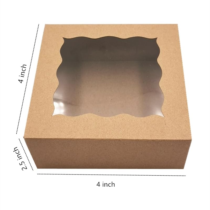 Gift Bags Kraft Paper Cake Boxes Wavy Clear Window Bread Cookies Cupcake Square Box Muffins Case Gift Packaging for Party Decor (Color : Kraft Paper, Size : 30PCS_6X6X2.5 INCH)
