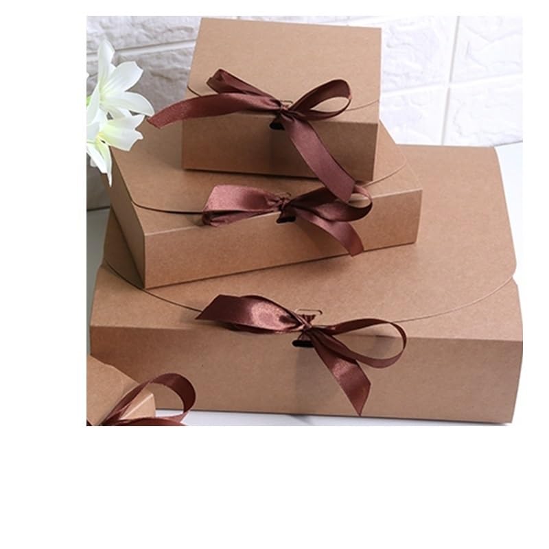 MODADA Gift Bags 10pcs/lot Kraft Paper Gifts Box With Ribbon Wedding Cookies Candy Box Birthday Gifts Packaging Boxes Favor (Color : Brown, Size : 14x14x5cm)