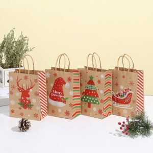 YOMOSA Christmas Kraft Gift Bags, 12pcs Paper Bags with Handle Christmas Treat Party Favor Bags for Christmas Gift Wrapping and Holiday Party Supplies