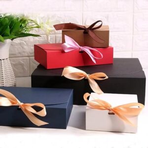 MODADA Gift Bags 10pcs/lot Kraft Paper Gifts Box With Ribbon Wedding Cookies Candy Box Birthday Gifts Packaging Boxes Favor (Color : Brown, Size : 14x14x5cm)