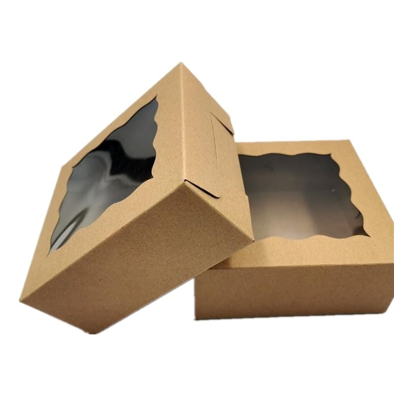 Gift Bags Kraft Paper Cake Boxes Wavy Clear Window Bread Cookies Cupcake Square Box Muffins Case Gift Packaging for Party Decor (Color : Kraft Paper, Size : 30PCS_6X6X2.5 INCH)