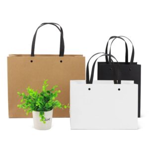 MODADA Gift Bags Kraft Paper Clothing Shopping Bags with Handles Reusable Gift Packaging Bags for Business White Black Paper Handbag (Color : Kraft, Size : 25x17x9cm 10pcs)