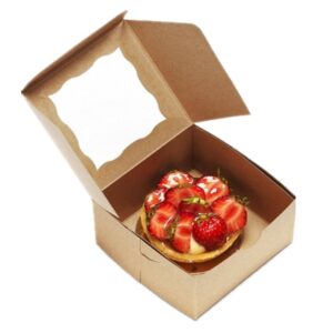 Gift Bags Kraft Paper Cake Boxes Wavy Clear Window Bread Cookies Cupcake Square Box Muffins Case Gift Packaging for Party Decor (Color : Kraft Paper, Size : 30PCS_6X6X2.5 INCH)