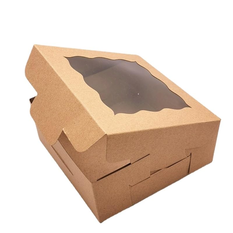 Gift Bags Kraft Paper Cake Boxes Wavy Clear Window Bread Cookies Cupcake Square Box Muffins Case Gift Packaging for Party Decor (Color : Kraft Paper, Size : 30PCS_6X6X2.5 INCH)