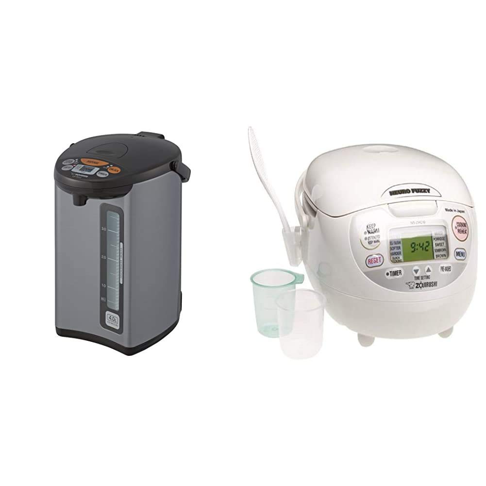 Zojirushi Micom Water Boiler & Warmer, 135 oz. / 4.0 Liters, Silver and Zojirushi NS-ZCC10 Neuro Fuzzy Rice Cooker, 5.5-Cup uncooked rice / 1L, White