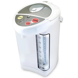 panda electric water boiler, 4.0 liter, white, temperature control, single hand operation, overheat protection, boil dry protection, automatic shut-off