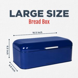 Culinary Couture Extra Large Blue Bread Box for Kitchen Countertop - Holds 2 Bread Loaves! - 16.5" x 9" x 6.5" - Stainless Steel Vintage Bread Boxes for Kitchen Counters