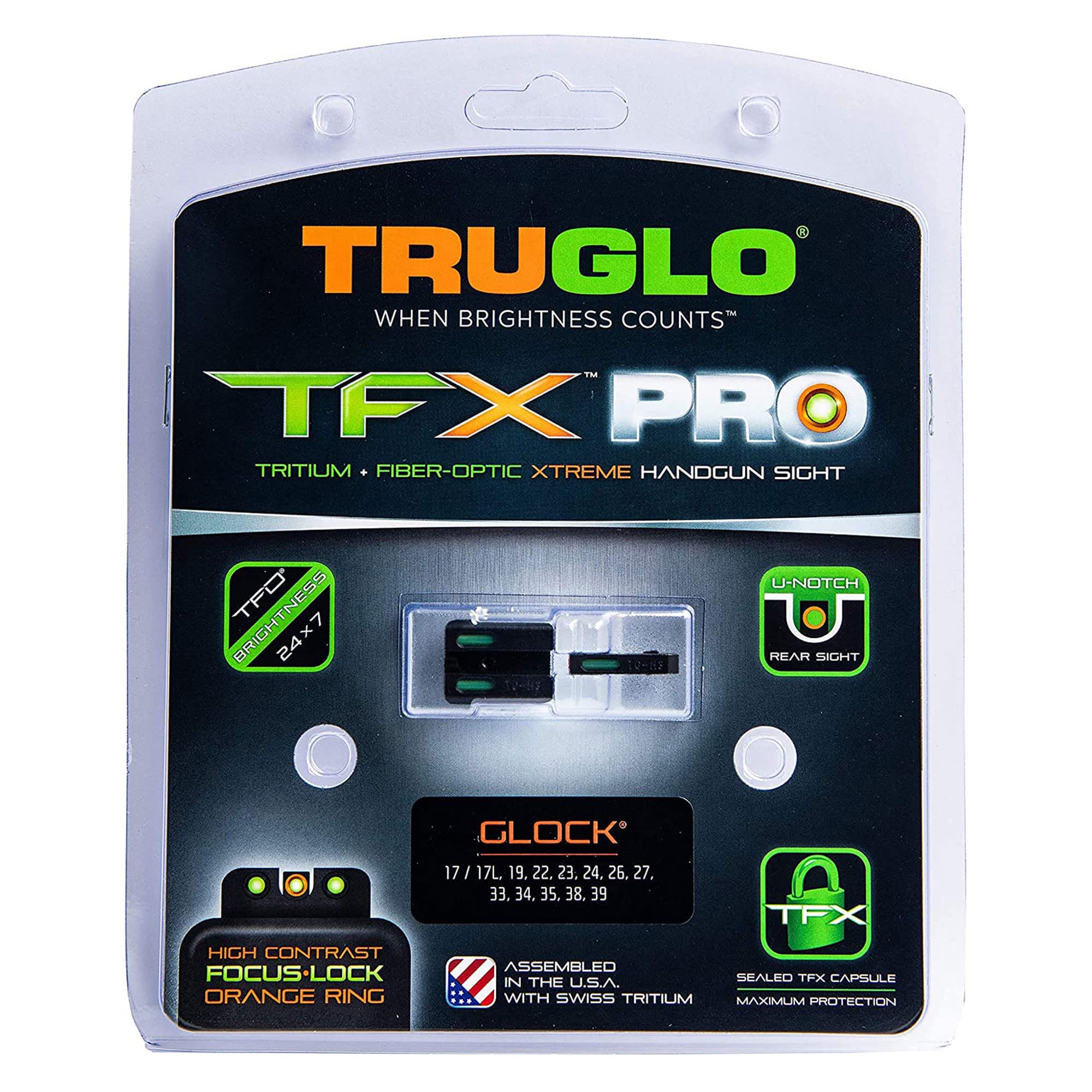 Truglo TFX PRO Handgun Sight, Glowing Shock Proof Tritium and Fiber Optic Night Sight for Handguns, Compact, Durable, and Snag Free Sight