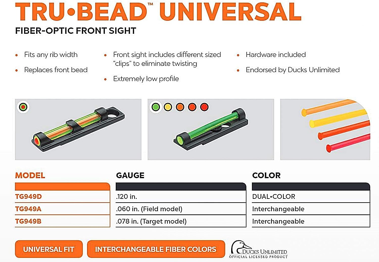 TRUGLO Tru-Bead Ducks Unlimited Red-Green Extremely Low Profile Vent Rib Sight (TG949D)