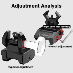 QR-Laser Tactical Flip Up Iron Sight Low Profile Front Rear Dot Sight Compatible for Picatinny Rail and Weaver Rail of Rifle, Premium Foldable Sights Double Aperture Spare Scope Backup Sight Set