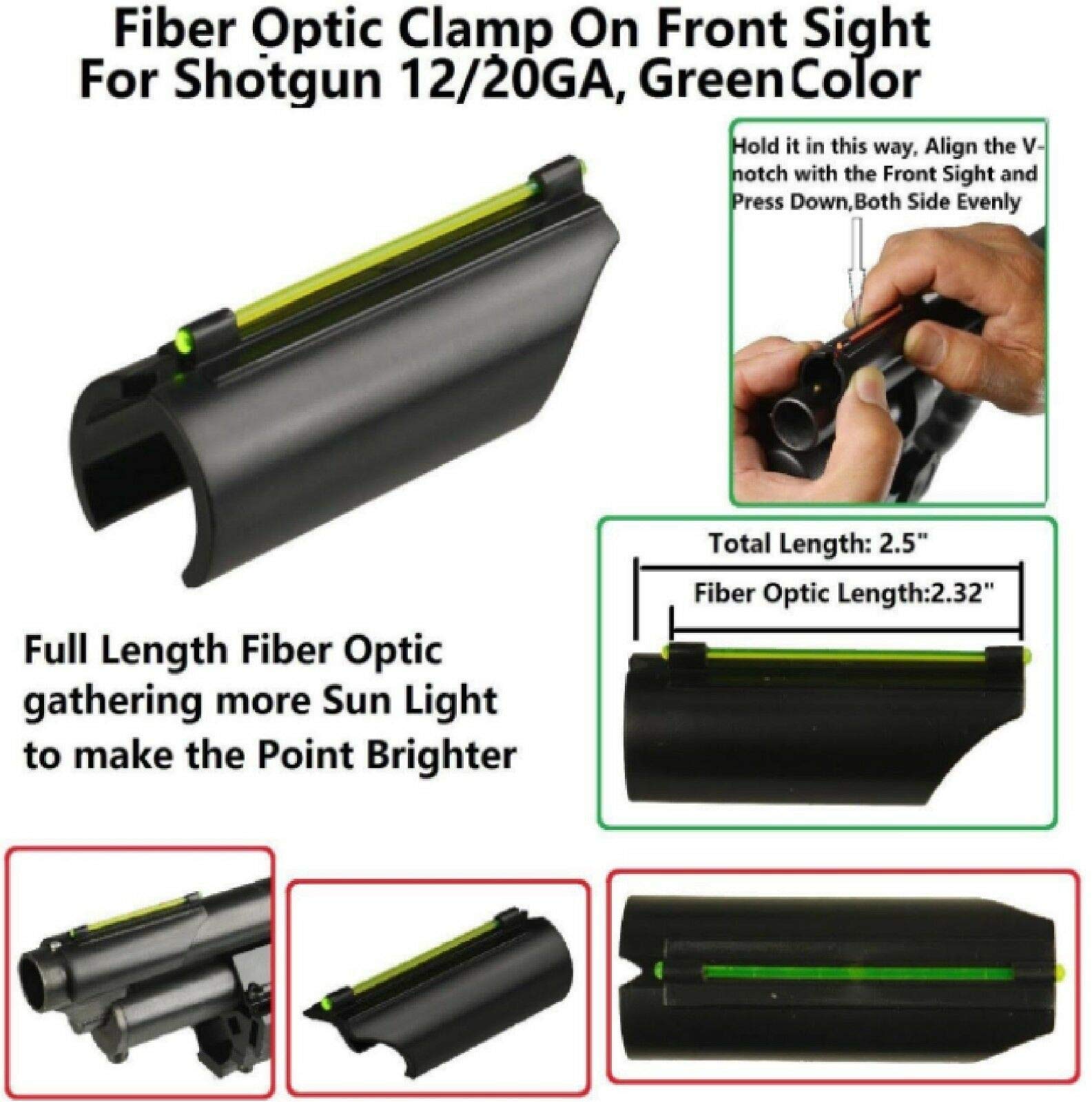 MY Snap-on Fiber Optic Universal Front Sight for Shotgun Barrel 12/20 Ga (Green)