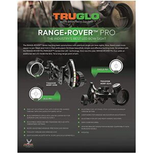 TruGlo Pro Power Dot Illuminated Adjustable Range Rover LED Bow Sight Accessory with Zero-In Adjustment Dial and Quiver Mount, Black