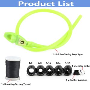 Peep Sight Tubing for Compound Bow Pull line peep Sight Silicone Peep Sight Tubing Replacement with 5 Size Inner Core 6X/8X Clarifier Aperture Lens (Green, 6X)