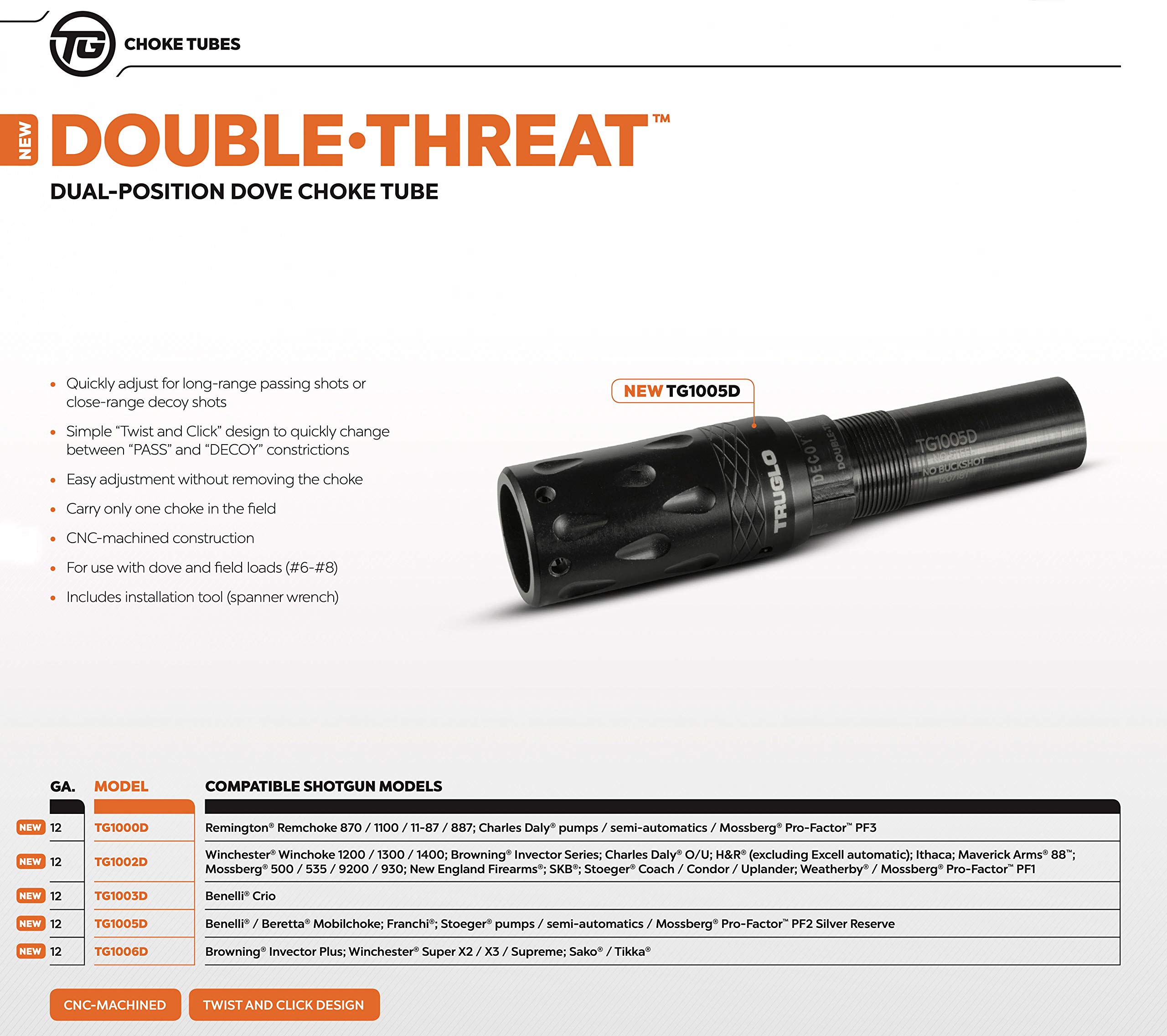 TRUGLO 12 Gа Double-Threat CNC-Machined Dove Choke Tubes | Quickly Adjust for Long-Range Passing Shots or Close-Range Decoy Shots, Winchester