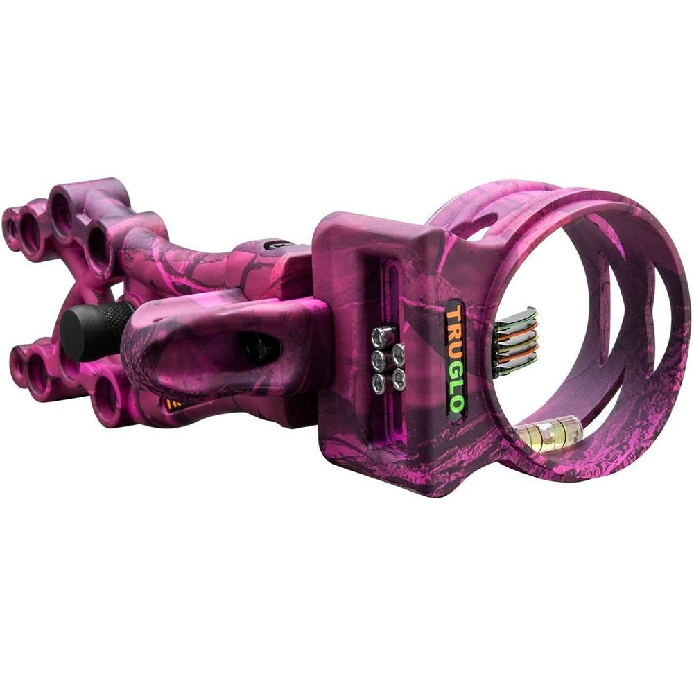 TruGlo Carbon Xtreme 5-Pin Highly-Visible Left-Hand Convertible Durable Ultra-Lightweight Carbon Composite Archery Bow Sight, Pink Camo