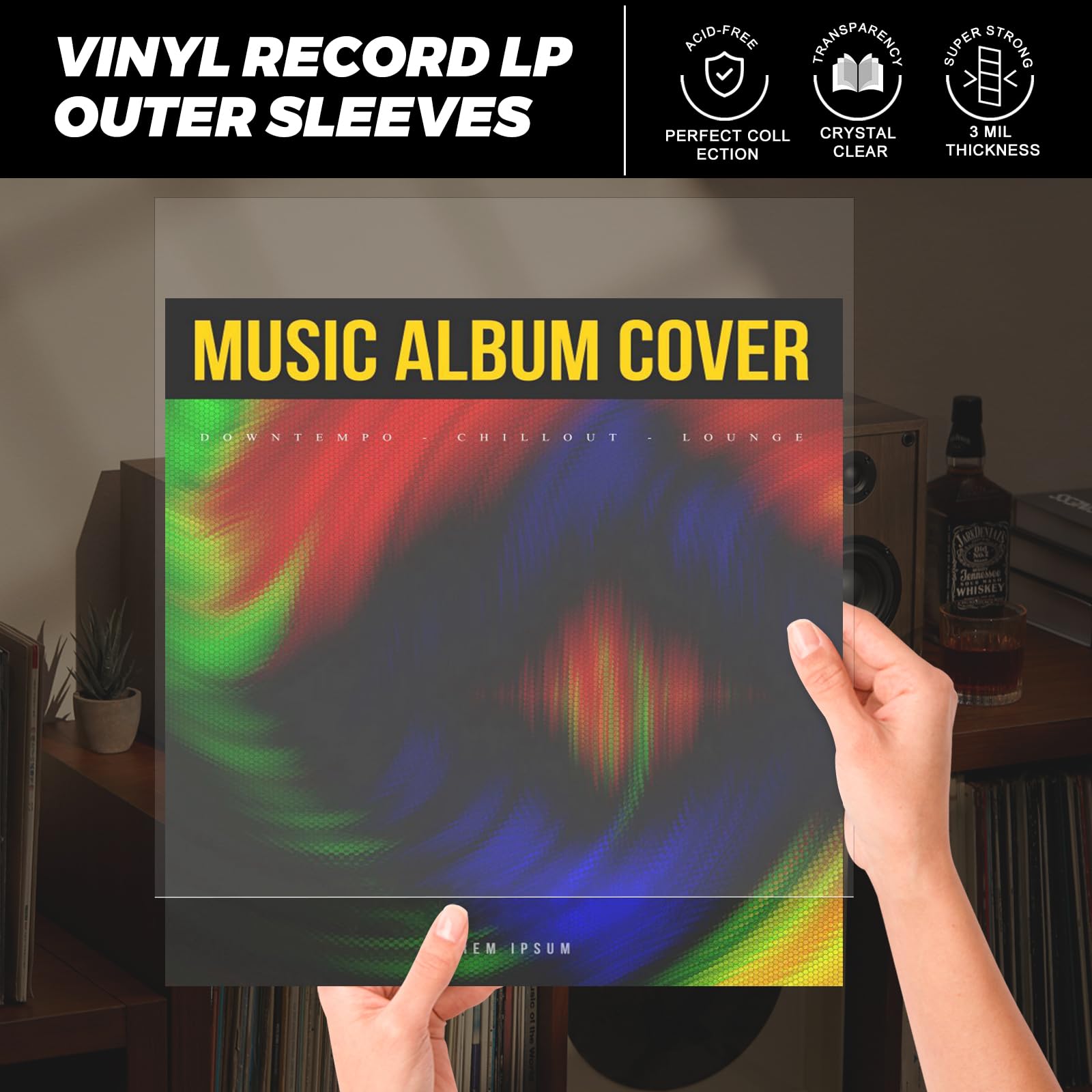 CCidea 50 Record Sleeves for Vinyl Record- Crystal Clear Premuim Vinyl Record Sleeves Protector |12.75" x 12.75" Record Sleeves Outer for 12" Single & Double LP Album Covers