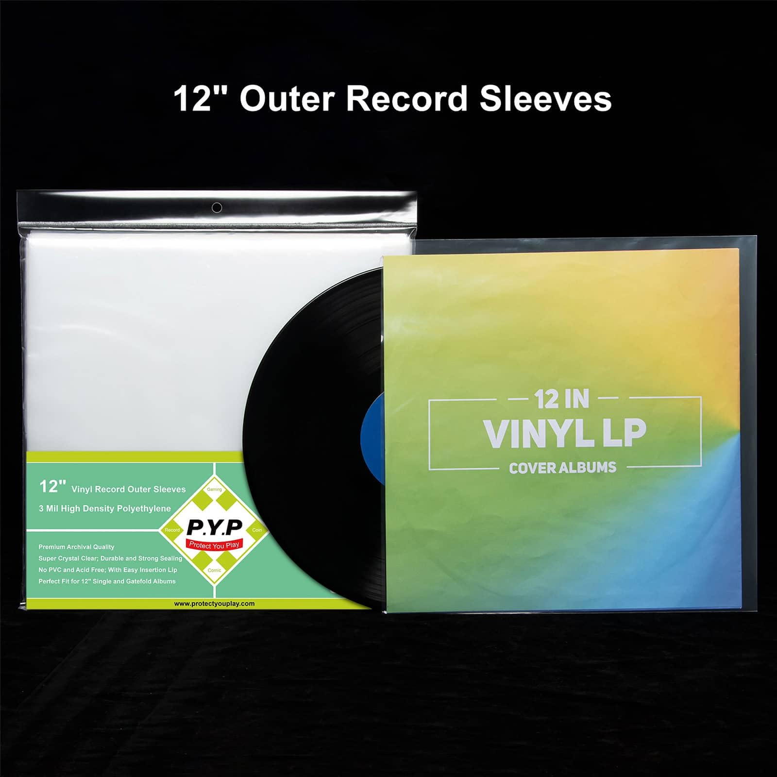 100-Pack 12-inch Vinyl-Record Outer Sleeves - LP Record Sleeves Album Covers, Clear Premium Polyethylene Vinyl Record Protector, 3 mil Thick, Wrinkle Free, Fit for Single and Double LP Storage