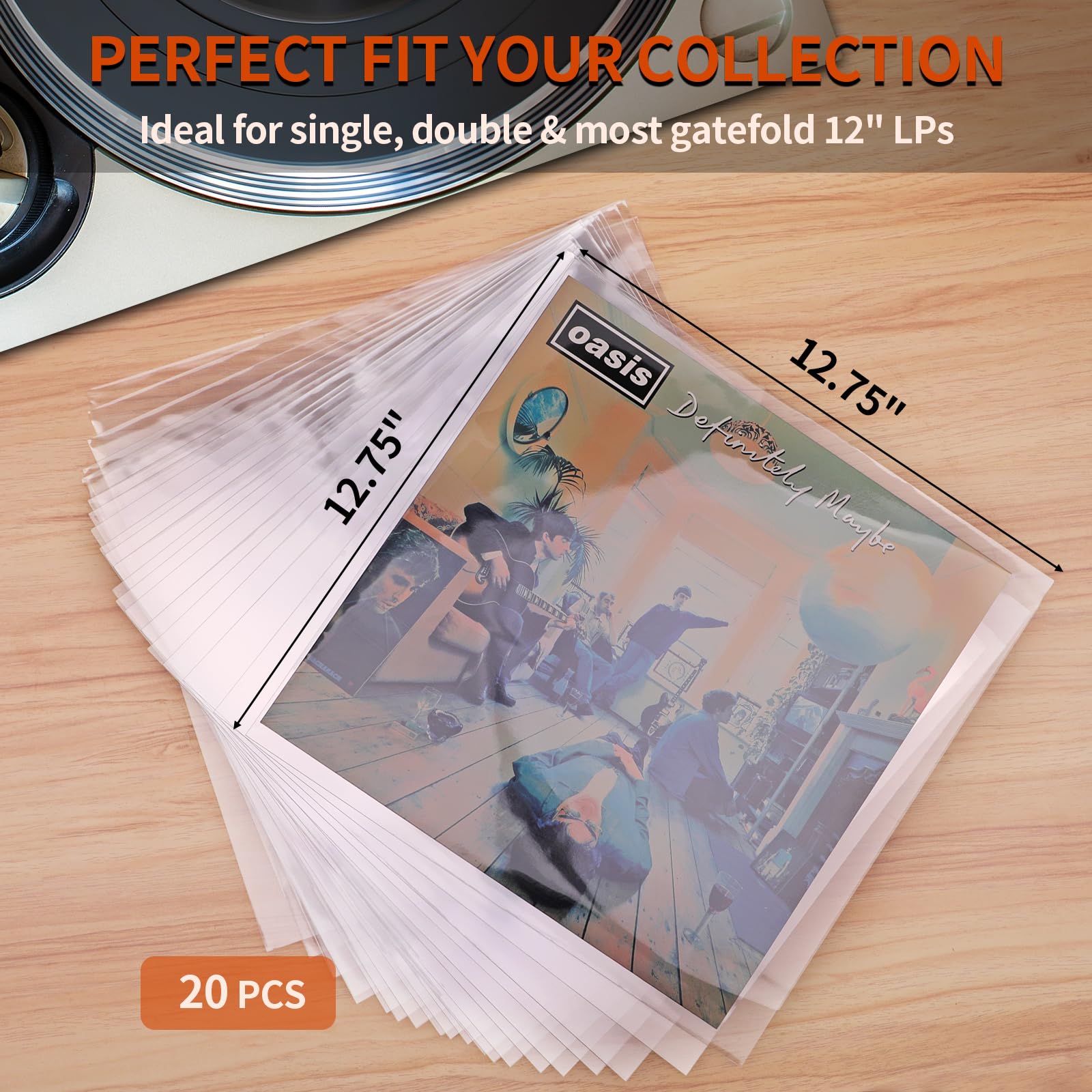 Record Sleeves for Vinyl Record, 20 Clear Plastic 12“ LP Record Sleeves Outer, 12.75" x 12.75" 3.2 Mil Album Covers, Protective Single & Double Record Sleeves for Vinyl Record Albums Protection