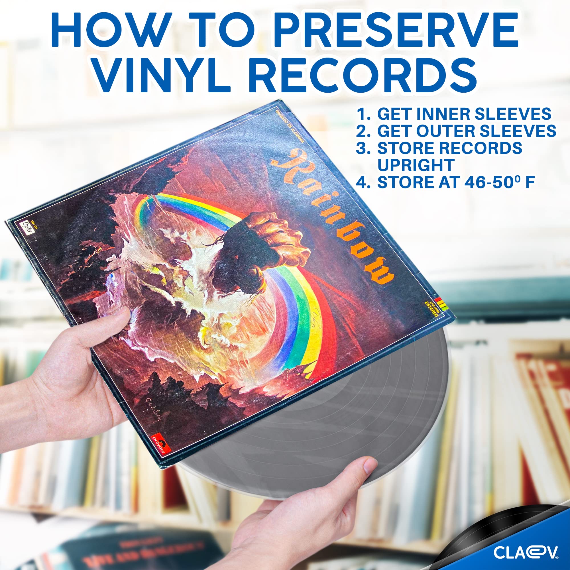 Claev 50 Inner Record Sleeves for 33 LP Vinyl Records (12 inch, U-Shape, Translucent), No Bunching Anti Static Protective Covers for Album Storage