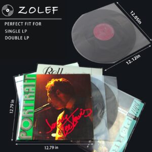 ZOLEF 100 12" anti static Vinyl Record Sleeves Combo Pack (50x 3mil Outer Sleeves & 50x Inner Round Bottom Sleeves), vinyl protective Crystal Clear Fit for Single & Double Lp Album Collection