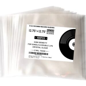 100 Outer Sleeves For Vinyl Record 12.75 x 12.75 Crystal Clear 3 Mil Thick - Single & Double LP Album Covers (100pack)