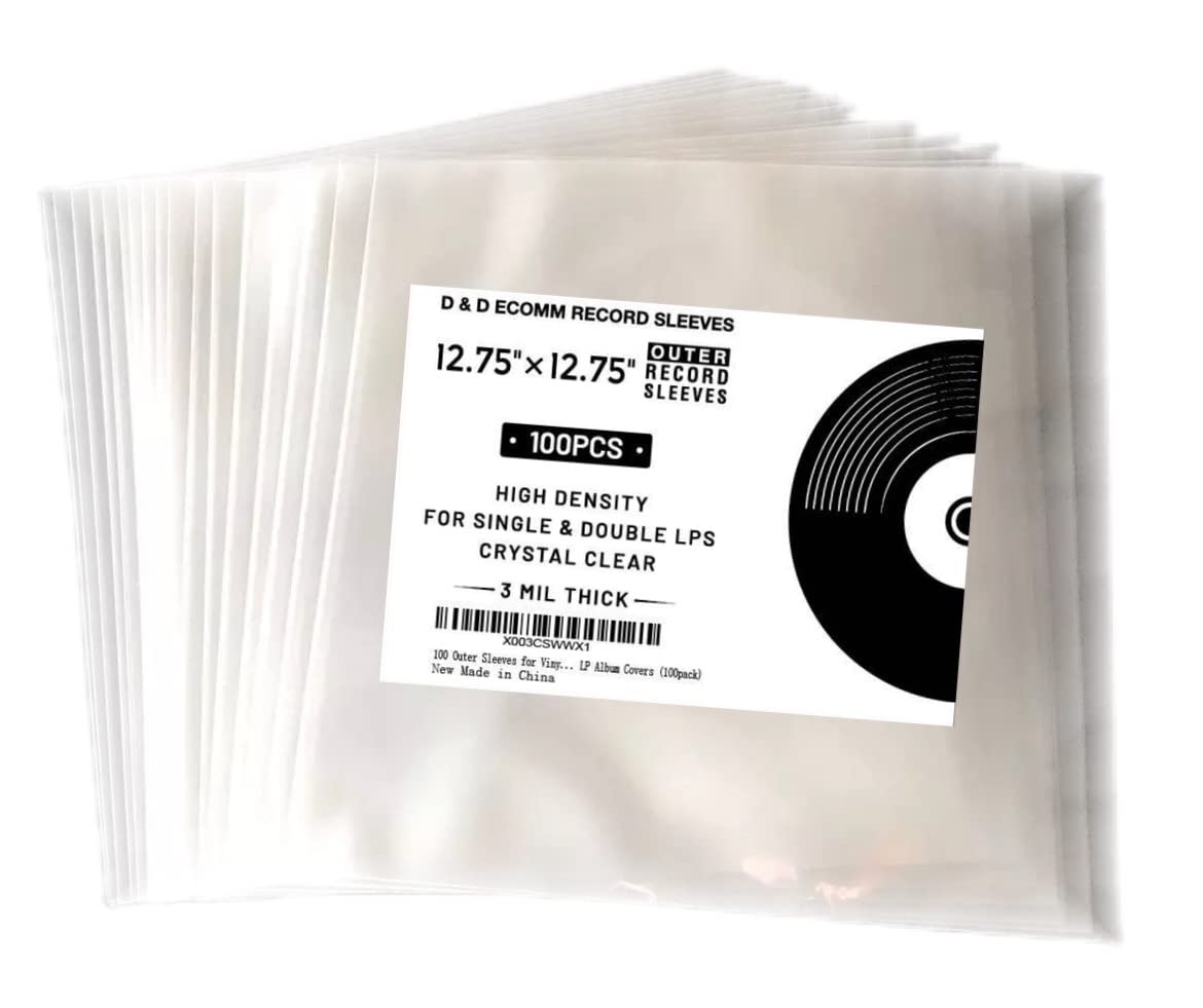 100 Outer Sleeves For Vinyl Record 12.75 x 12.75 Crystal Clear 3 Mil Thick - Single & Double LP Album Covers (100pack)