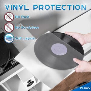 Claev 100 Anti Static Inner Record Sleeves w/Rice Paper for Vinyl LP Records (12 inch, Square), High Fidelity Protective Plastic Storage Covers