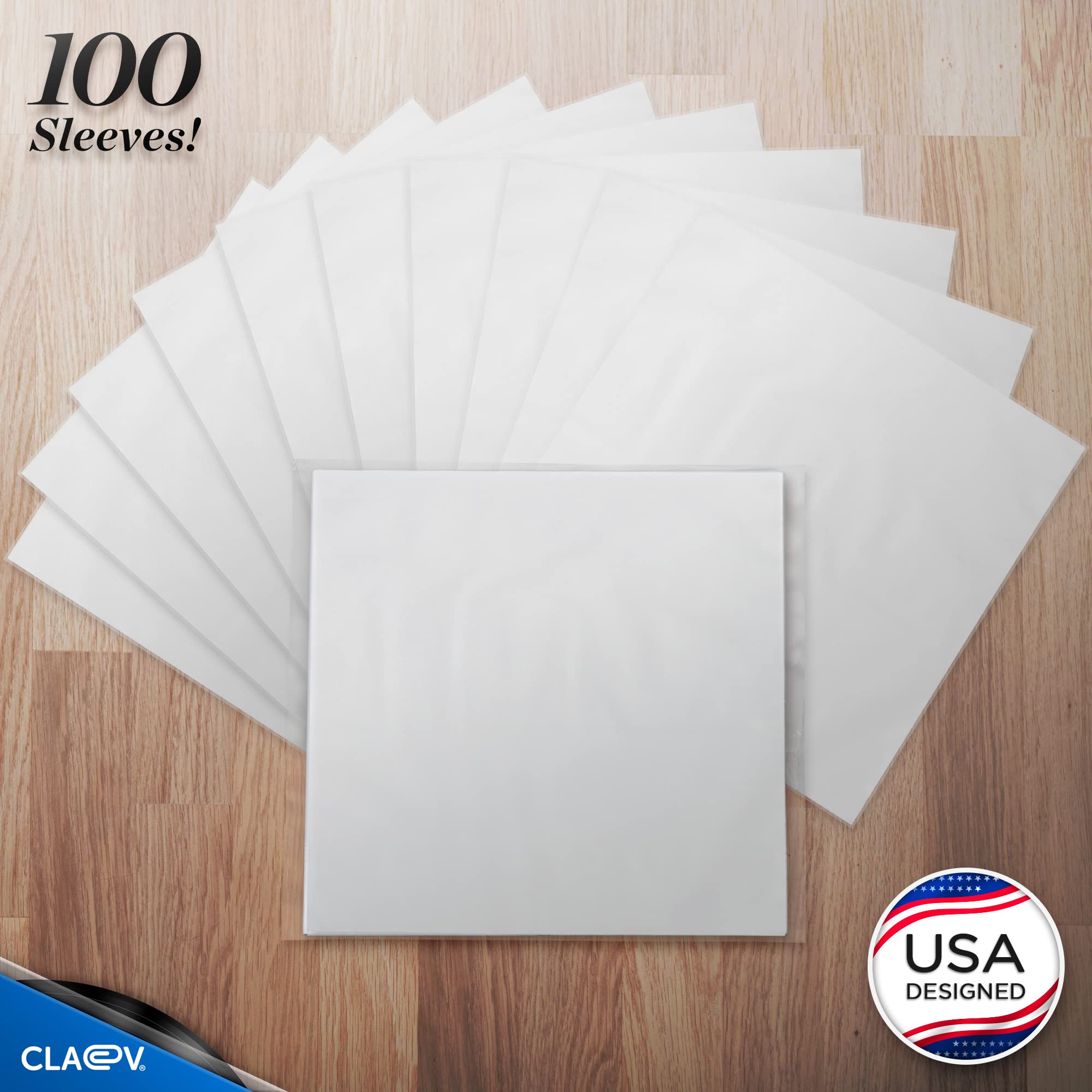 Claev 100 Anti Static Inner Record Sleeves w/Rice Paper for Vinyl LP Records (12 inch, Square), High Fidelity Protective Plastic Storage Covers