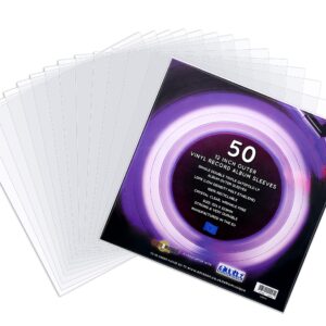 Retro musique Pack of 50 x 12 Inch Outer Vinyl Record Sleeves - Crystal Clear Cover for Single, Double, Triple & Gatefold LP Albums – Strong and Durable Polyethylene Album Sleeves, 50 Packs 12 Inch,