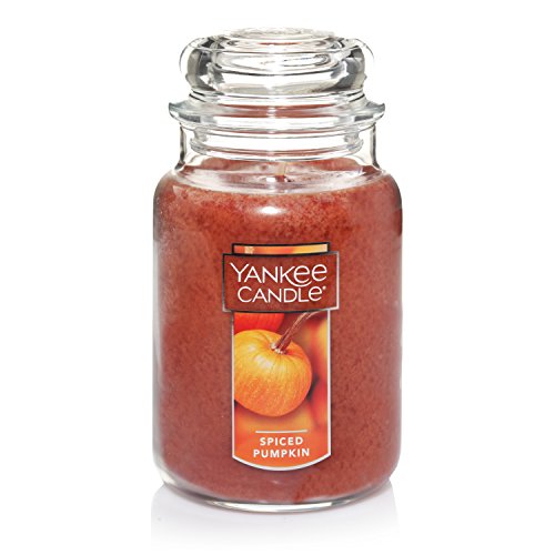 Yankee Candle darice Candle Spiced Pumpkin Scented, 22oz Single Wick, Over 110 Hours of Burn Time, Perfect Accent for Fall Decor, Classic Large Jar, Peach