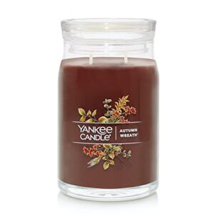 yankee candle autumn wreath scented, signature 20oz large jar 2-wick candle, over 60 hours of burn time