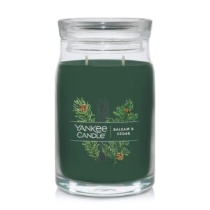 yankee candle balsam & cedar scented, signature 20oz large jar 2-wick candle, over 60 hours of burn time, christmas | holiday candle