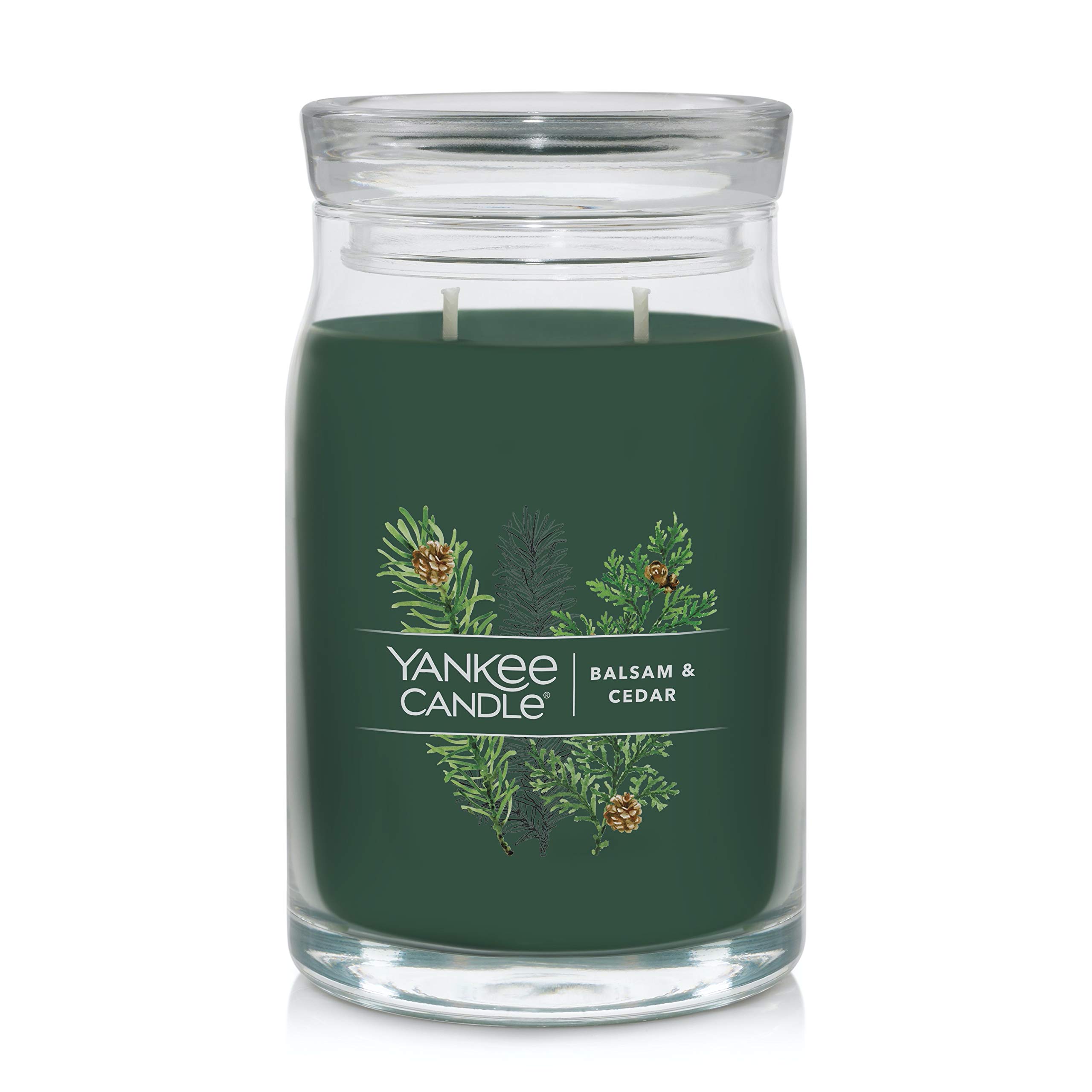 Yankee Candle Balsam & Cedar Scented, Signature 20oz Large Jar 2-Wick Candle, Over 60 Hours of Burn Time, Christmas | Holiday Candle