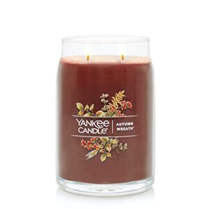 Yankee Candle Autumn Wreath Scented, Signature 20oz Large Jar 2-Wick Candle, Over 60 Hours of Burn Time