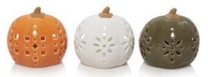 yankee candle pumpkin candle holders - set of 3 pumpkin tea light holders - colored with cutouts in orange, white, and green - for fall, autumn, halloween, thanksgiving