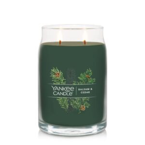 Yankee Candle Balsam & Cedar Scented, Signature 20oz Large Jar 2-Wick Candle, Over 60 Hours of Burn Time, Christmas | Holiday Candle