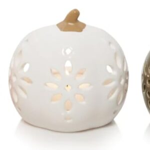 Yankee Candle Pumpkin Candle Holders - Set of 3 Pumpkin Tea Light Holders - Colored with Cutouts in Orange, White, and Green - for Fall, Autumn, Halloween, Thanksgiving