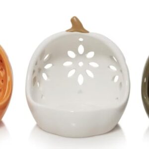 Yankee Candle Pumpkin Candle Holders - Set of 3 Pumpkin Tea Light Holders - Colored with Cutouts in Orange, White, and Green - for Fall, Autumn, Halloween, Thanksgiving