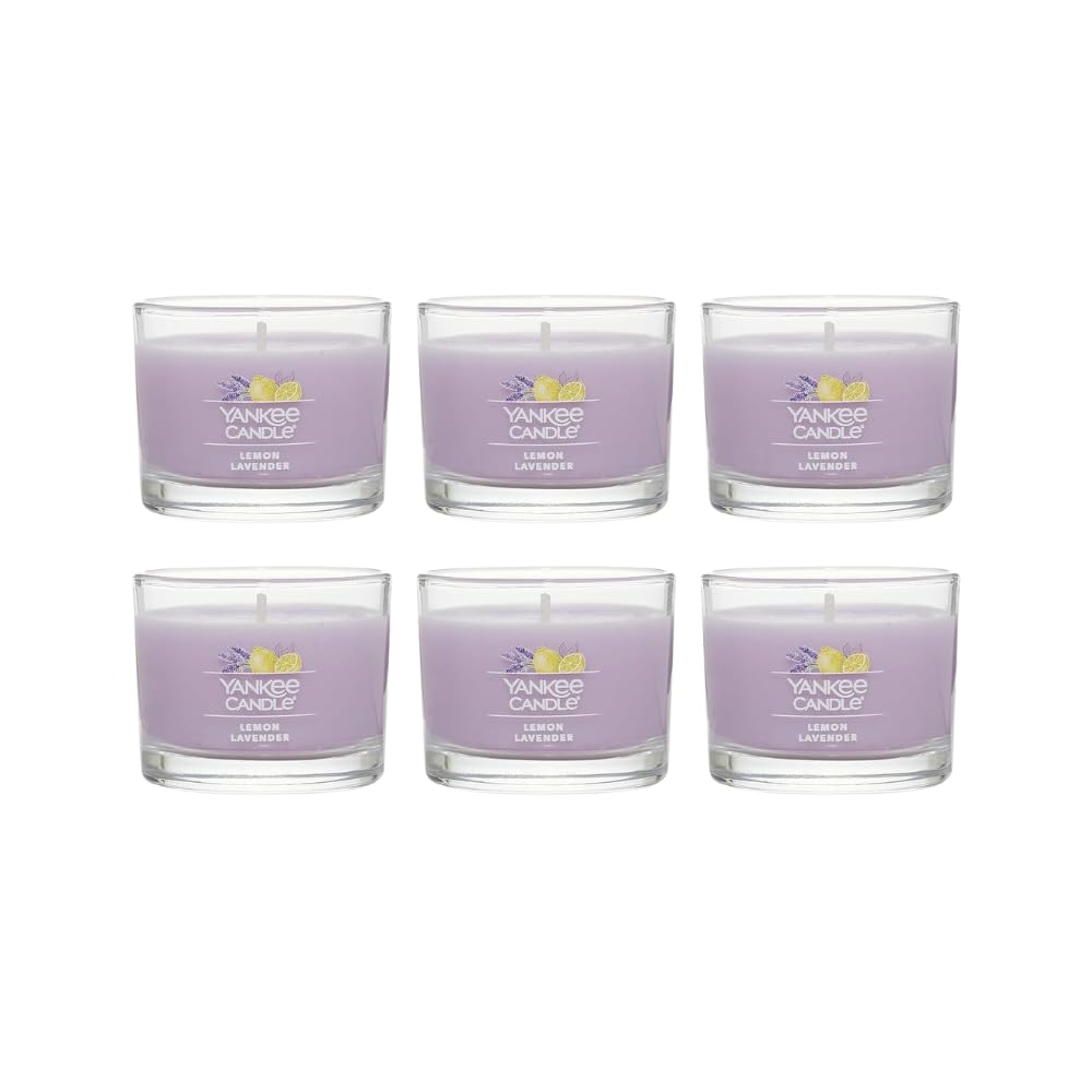 Yankee Candle Signature Votive Mini Candle Jar, Lemon Lavender Scent, Natural Soy Wax Blend Candle with Natural Fiber Wick, 1.3 OZ Glass Jar (Pack of 6)