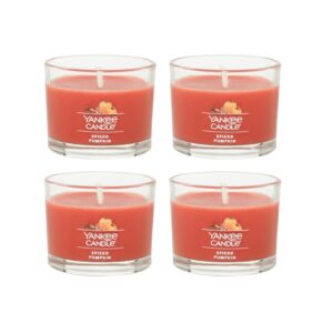 yankee candle signature votive mini candle jar, spiced pumpkin scent, natural soy wax blend candle with natural fiber wick, 1.3 oz glass jar (pack of 4)