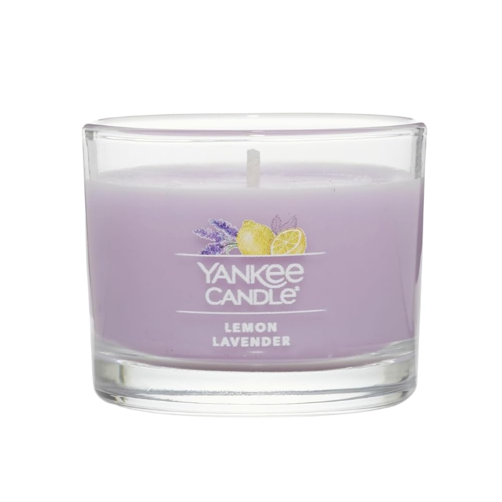 Yankee Candle Signature Votive Mini Candle Jar, Lemon Lavender Scent, Natural Soy Wax Blend Candle with Natural Fiber Wick, 1.3 OZ Glass Jar (Pack of 6)