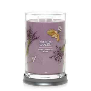 yankee candle dried lavender & oak scented, signature 20oz large tumbler 2-wick candle, over 60 hours of burn time, ideal for home use, outdoor events, and gifts